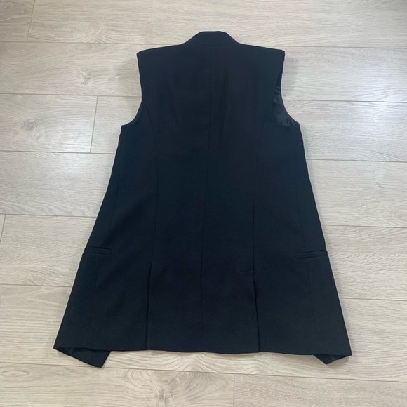 Zara Black Sleeveless Blazer Duster Jacket Vest Open Front Padded Shoulders - Picture 3 of 9